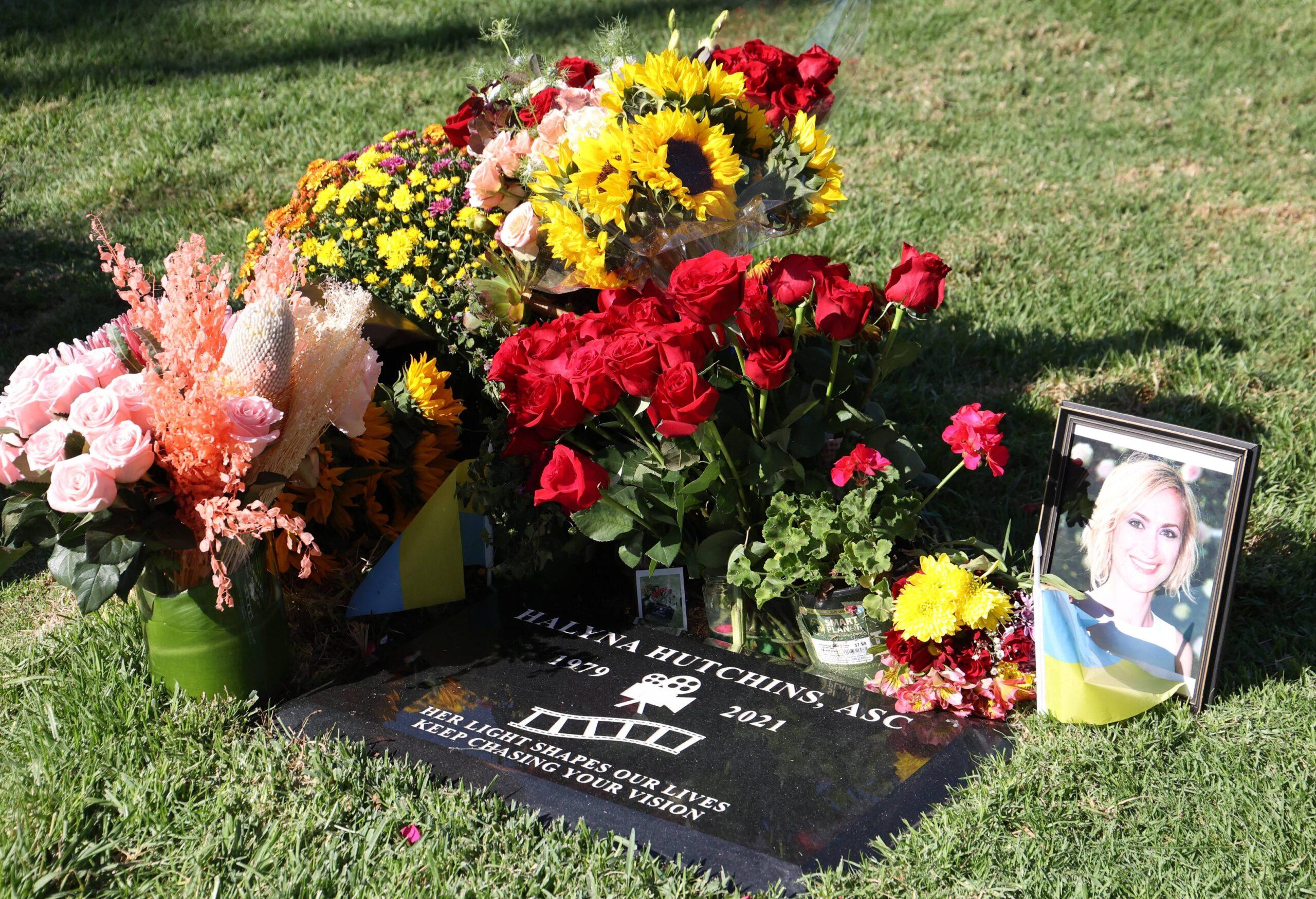 "Rust" movie shooting victim Halyna Hutchins mother, Olga traveled from Ukraine to Hollywood to lay flowers on her daughters grave on the 2nd anniversary of her death