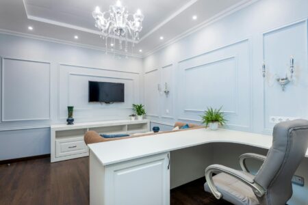 Professional executive working alone in modern home office setting