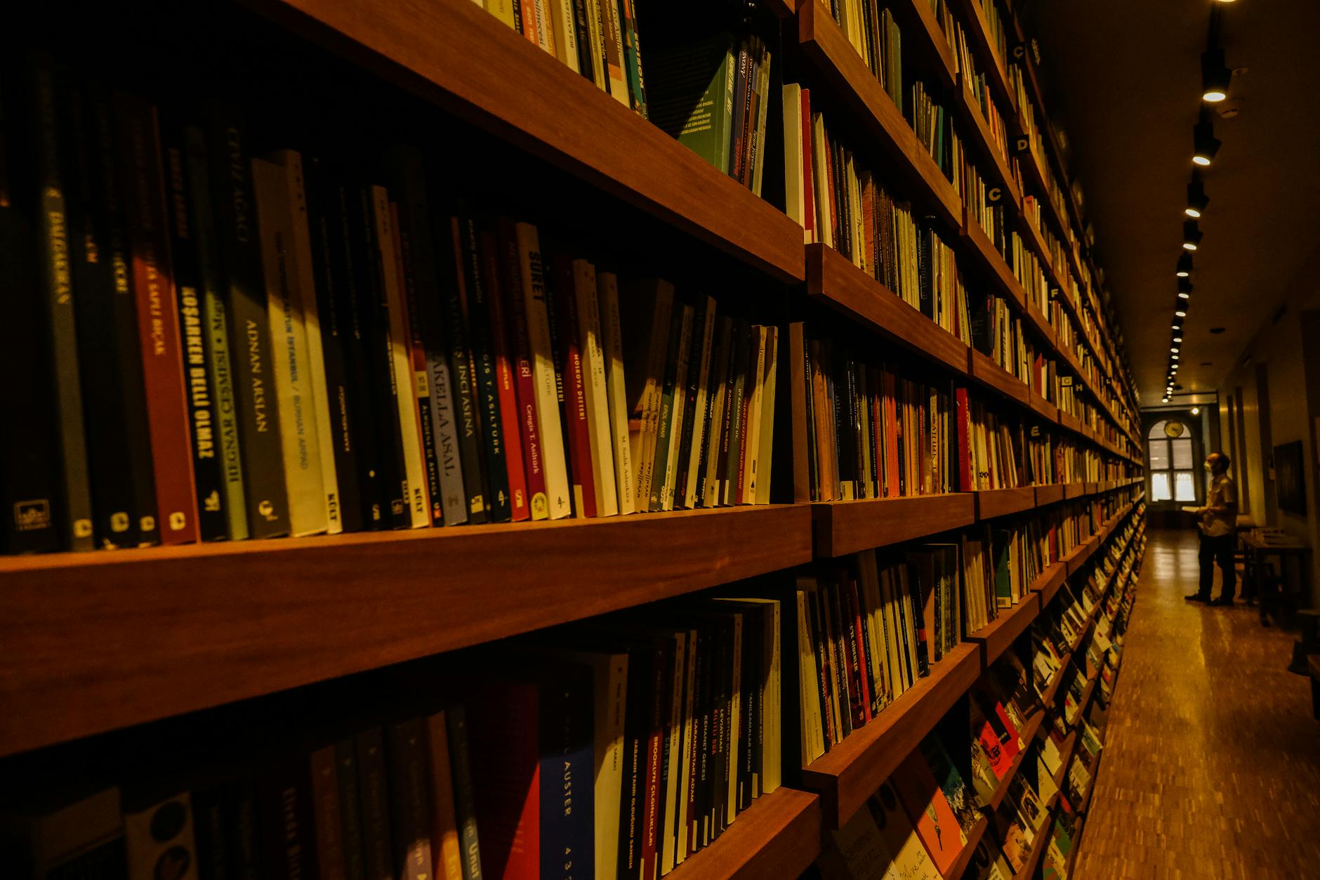 Interior view of a bookstore with shelves full of books and reading areas