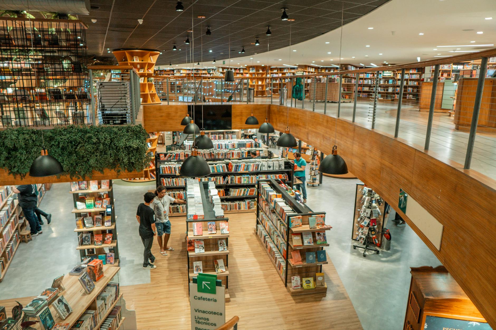 Independent bookstore interior with shelves of books and reading area