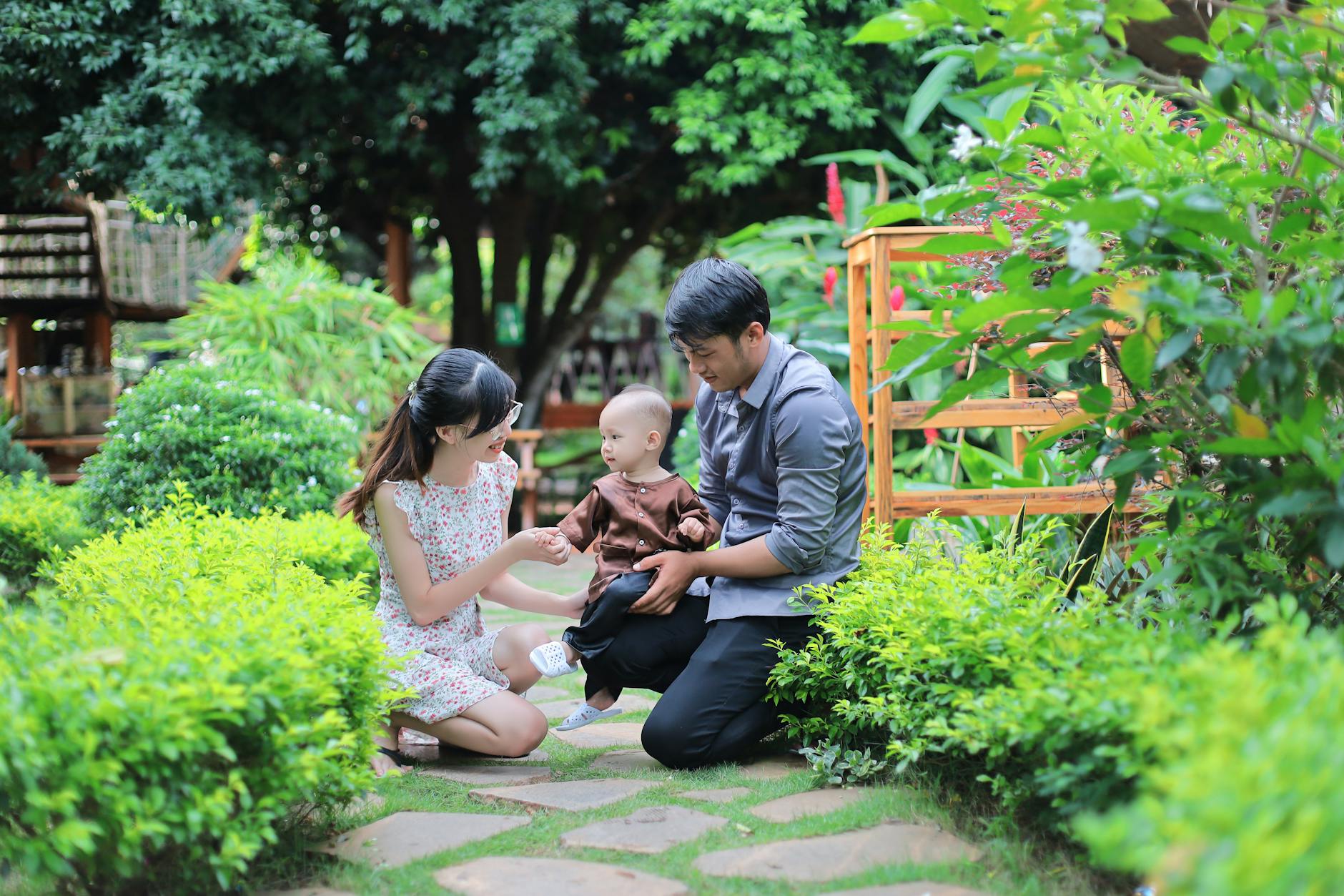 Shared outdoor space with garden area where multiple generations can gather