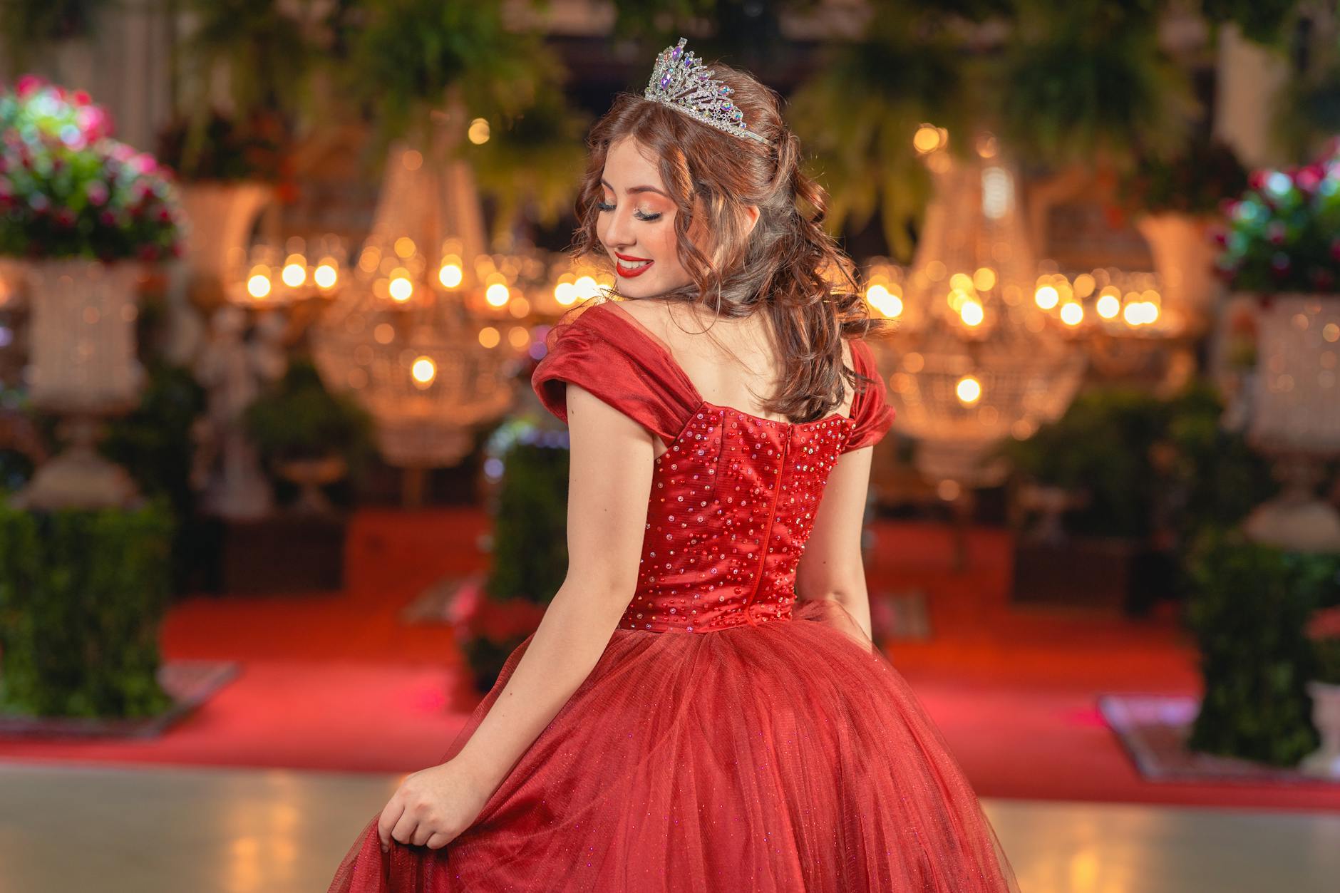 Elegant red carpet event scene with photographers and glamorous lighting