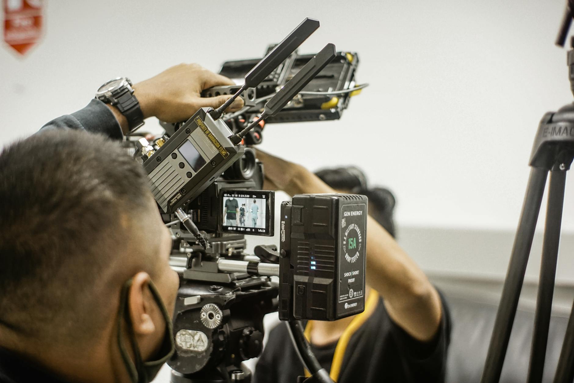 Professional video production setup with cameras and lighting equipment