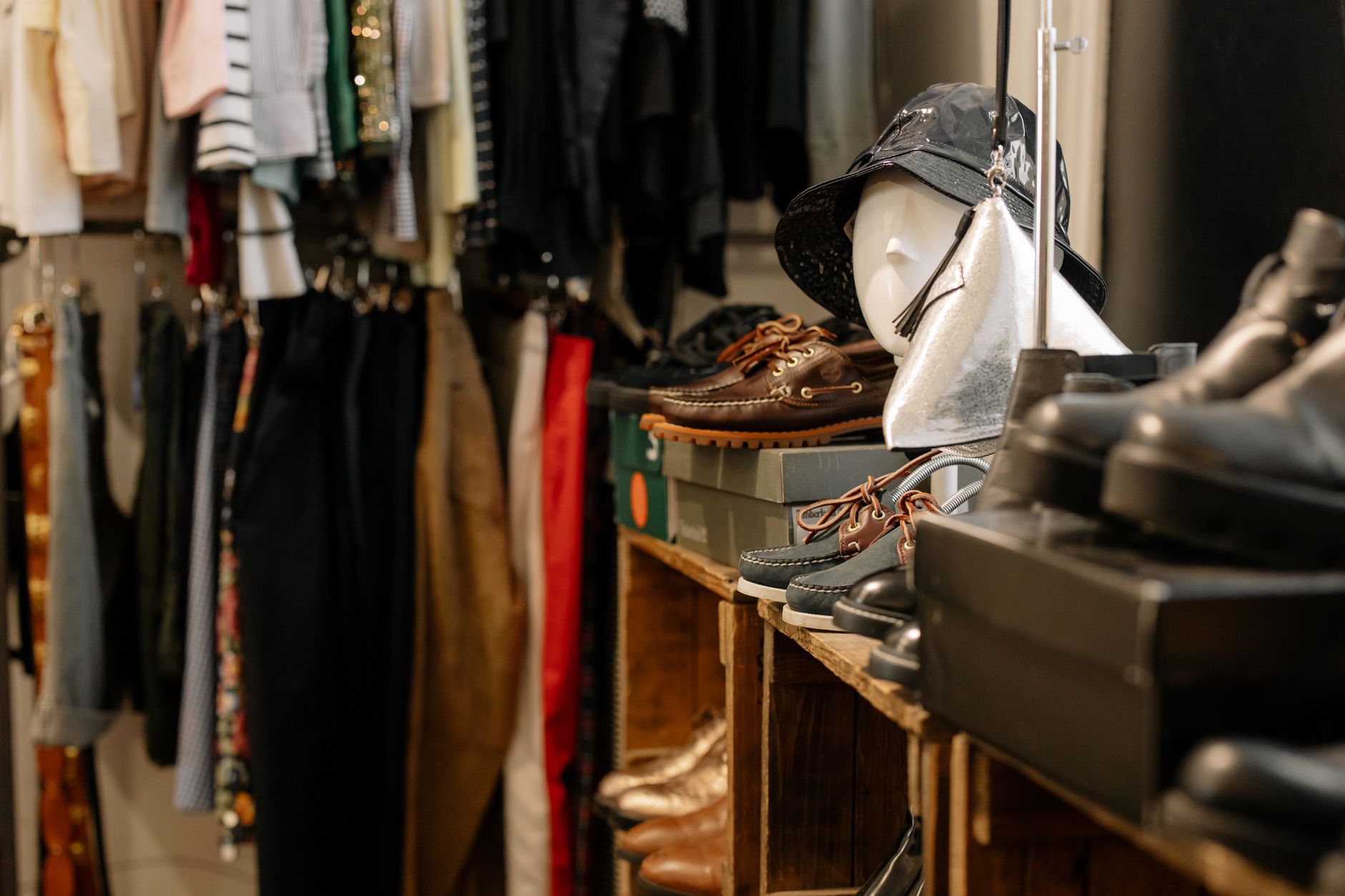High-end secondhand garments displayed for resale