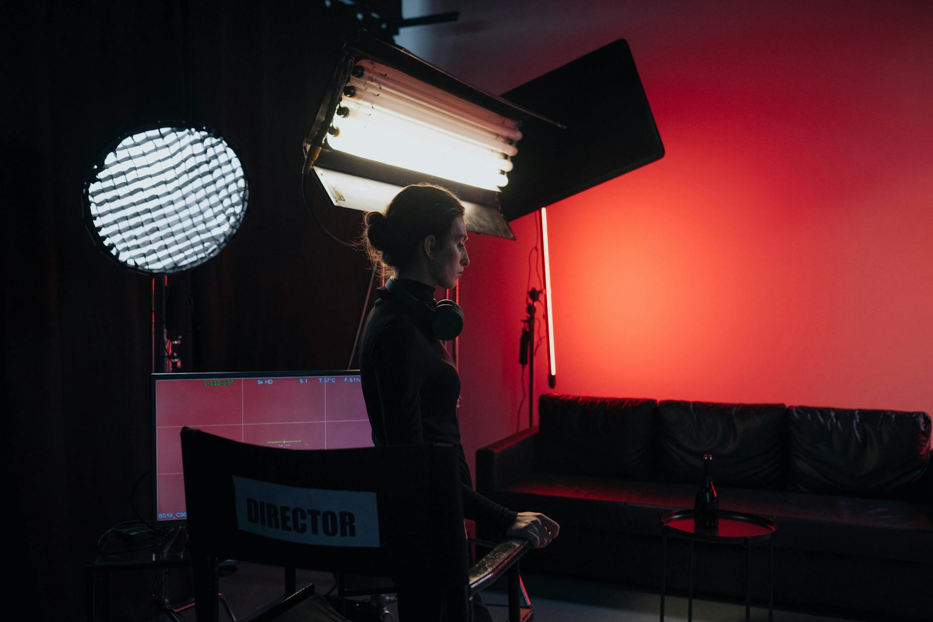 Film director reviewing a scene on a professional movie set