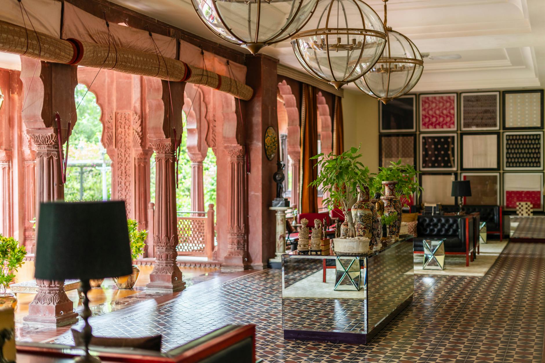 Interior of a high-end fashion boutique with colorful displays