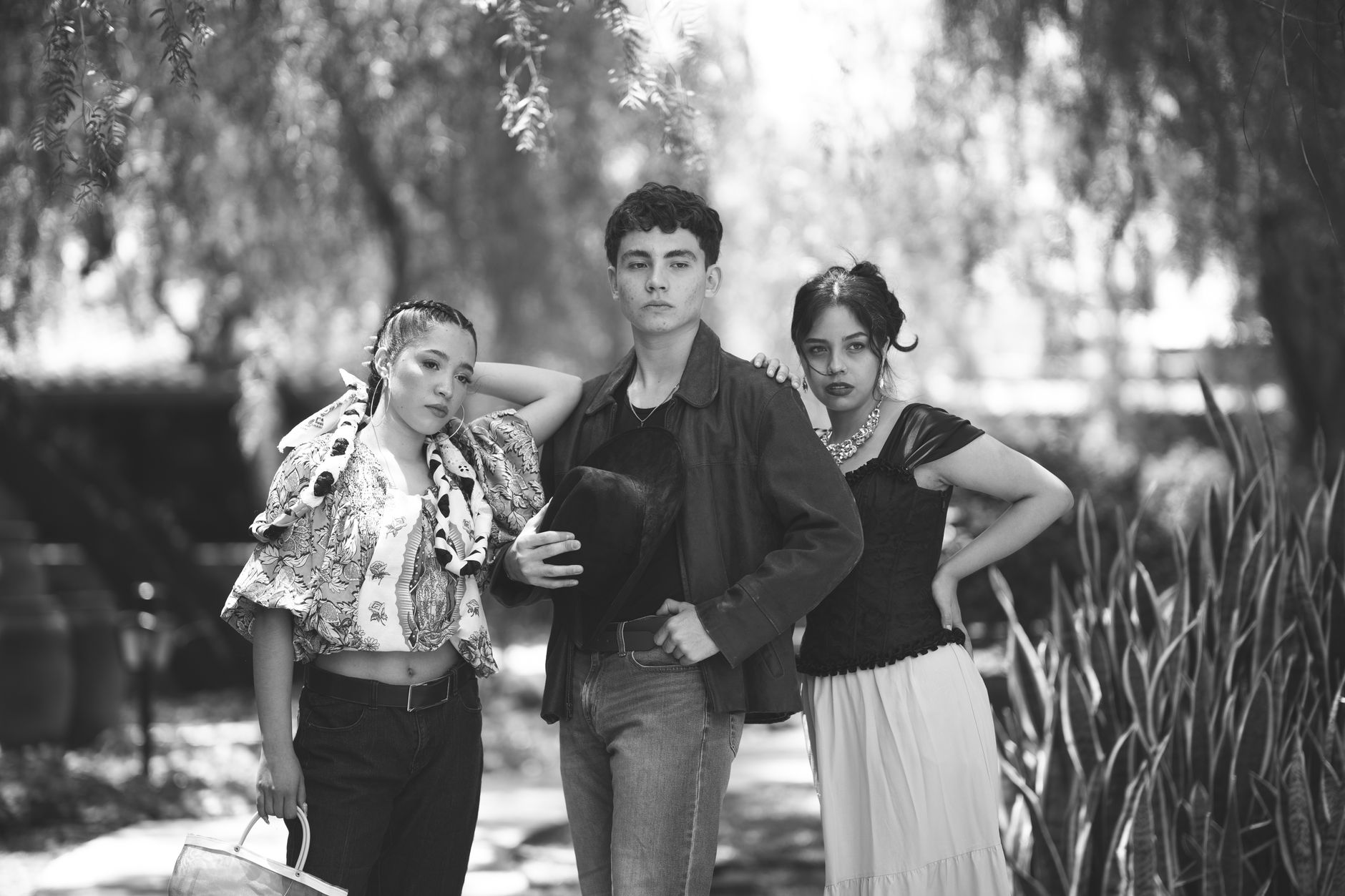 Editorial fashion shot featuring structured summer dress styling